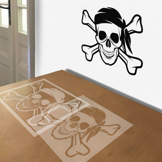 Jolly Roger stencil in 2 layers, simulated painting
