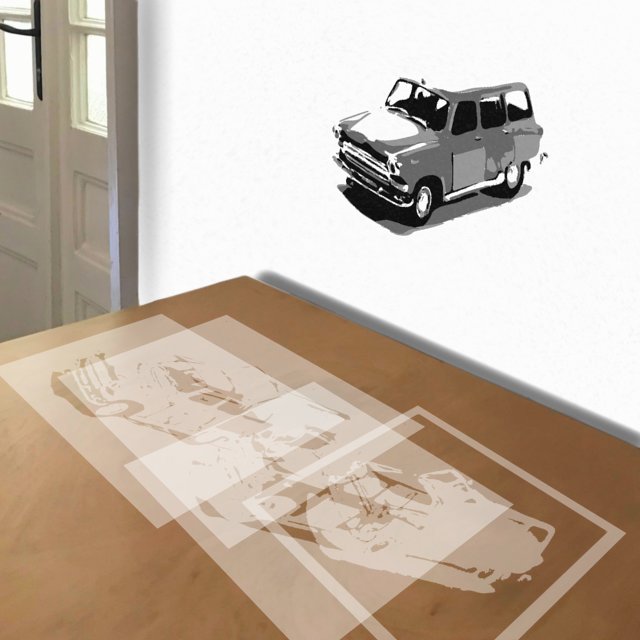 1962 Volga stencil in 4 layers, simulated painting