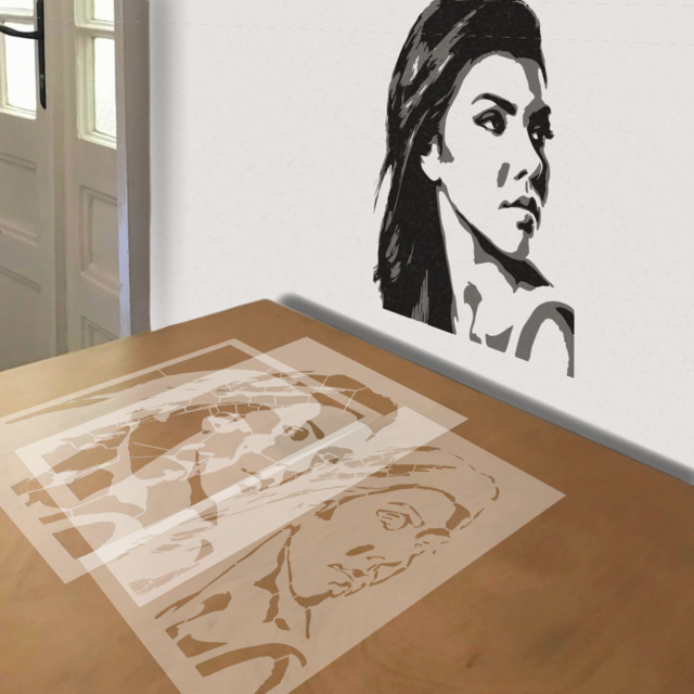 Kourtney Kardashian stencil in 3 layers, simulated painting