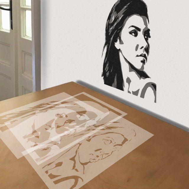 Kourtney Kardashian stencil in 3 layers, simulated painting