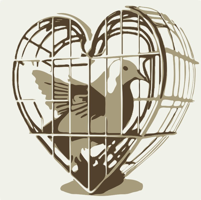 Stencil of Dove in a Heart-shaped Cage