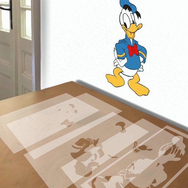 Donald Duck stencil in 5 layers, simulated painting