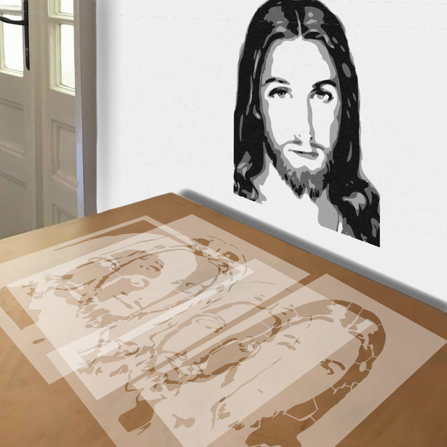 Jesus stencil in 4 layers, simulated painting