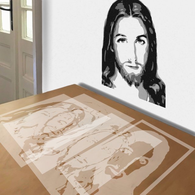 Jesus stencil in 4 layers, simulated painting