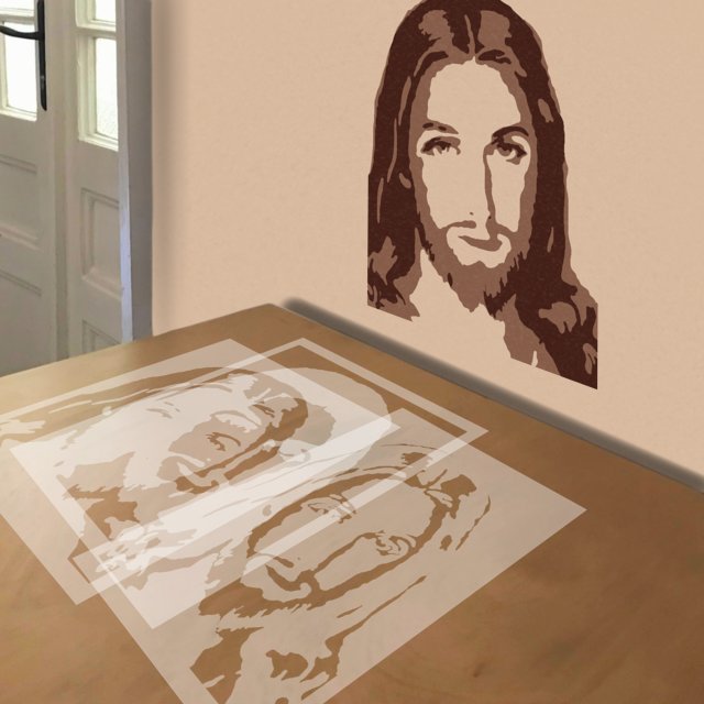 Jesus stencil in 3 layers, simulated painting