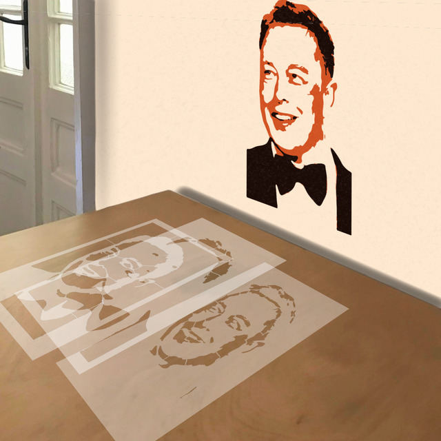 Elon Musk stencil in 3 layers, simulated painting