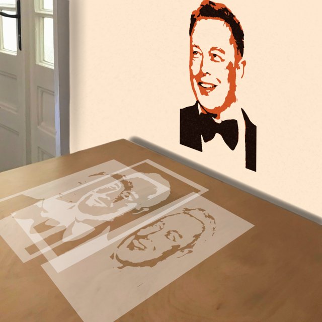 Elon Musk stencil in 3 layers, simulated painting