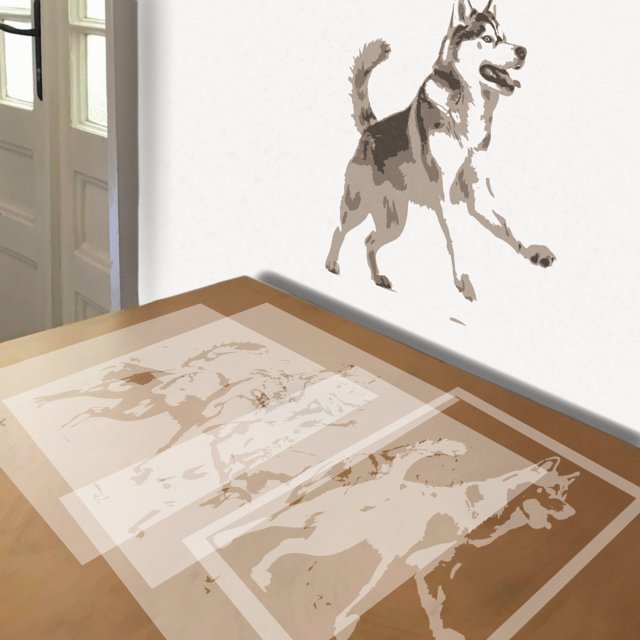 Husky stencil in 4 layers, simulated painting