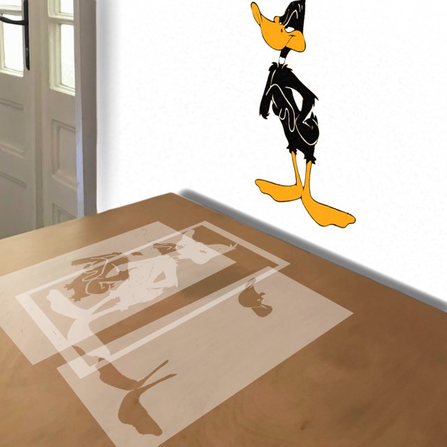 Daffy Duck stencil in 3 layers, simulated painting