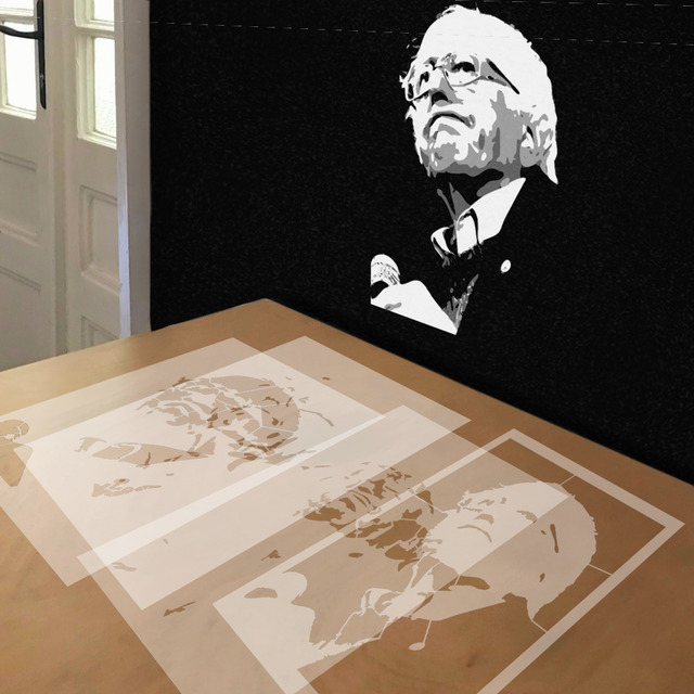 Bernie Sanders Frown stencil in 4 layers, simulated painting