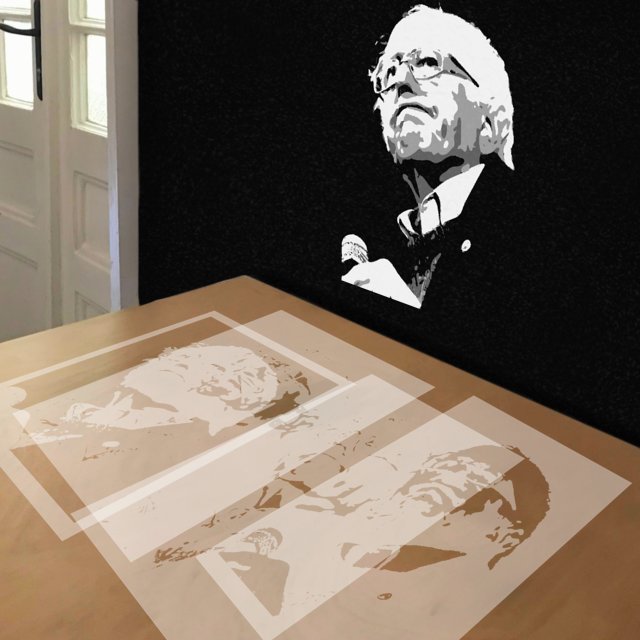 Bernie Sanders Frown stencil in 4 layers, simulated painting