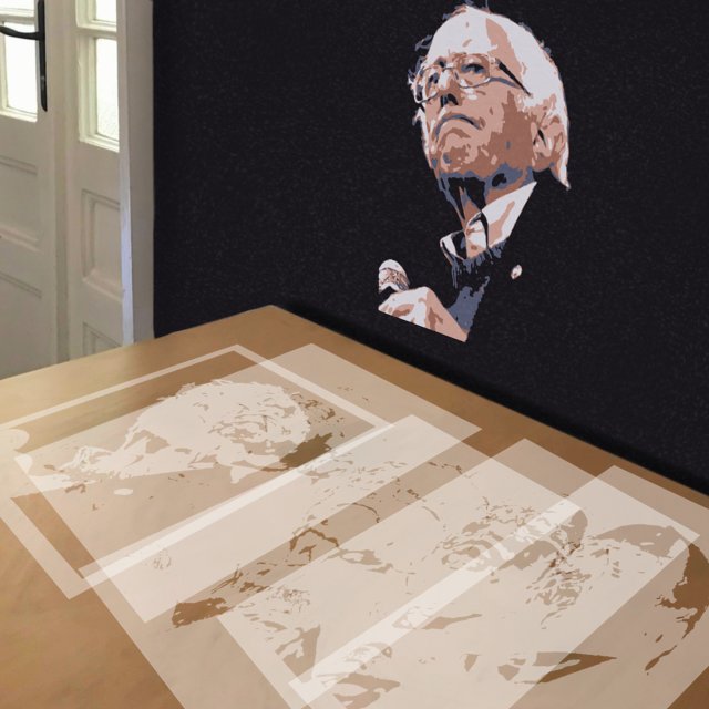 Bernie Sanders Frown stencil in 5 layers, simulated painting