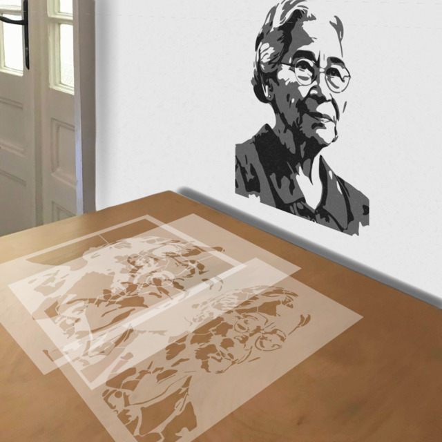 Rosa Parks stencil in 3 layers, simulated painting