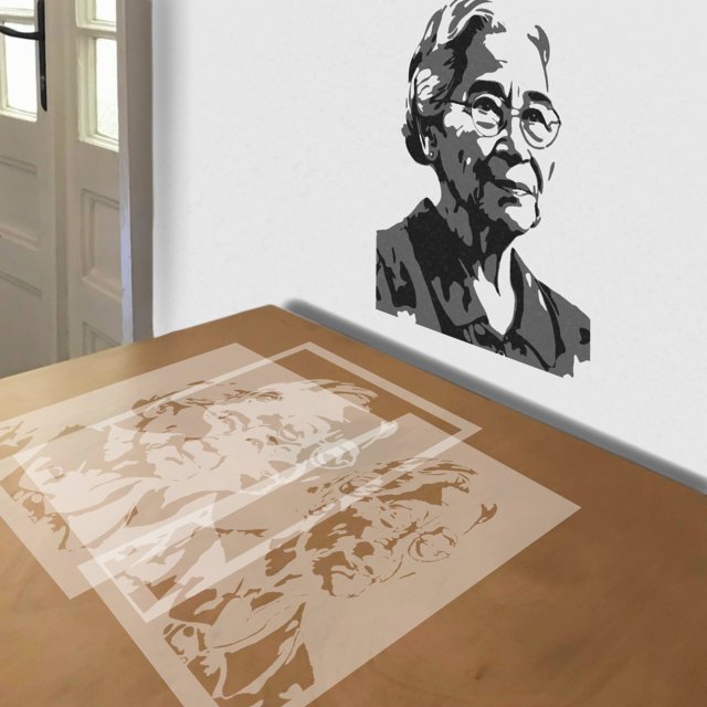 Rosa Parks stencil in 3 layers, simulated painting