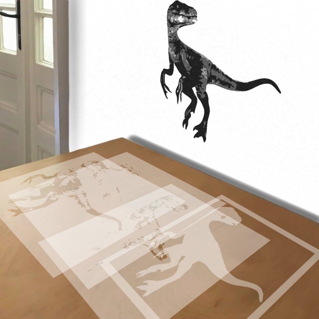 Velociraptor stencil in 4 layers, simulated painting