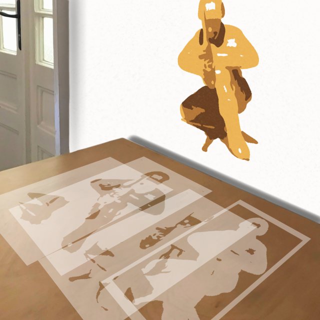 Infantry Crouching stencil in 4 layers, simulated painting