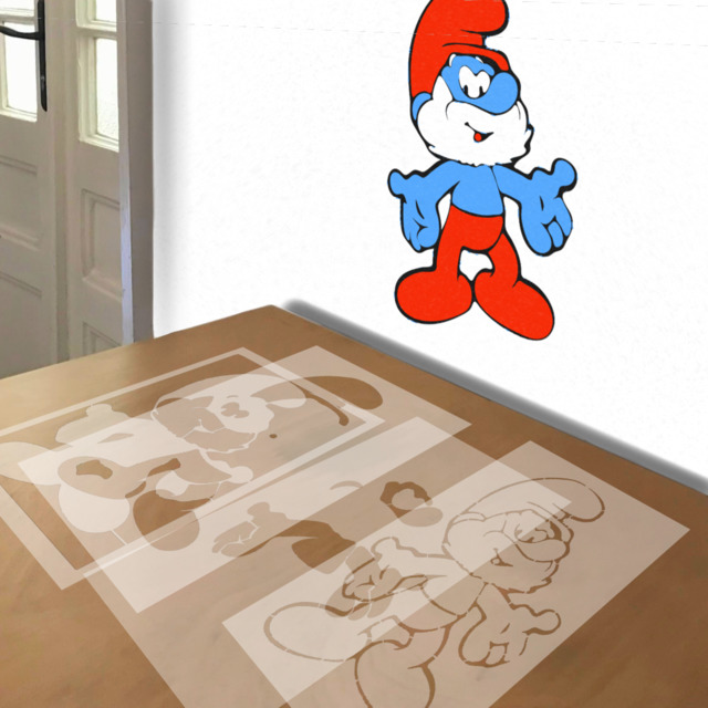Papa Smurf stencil in 4 layers, simulated painting