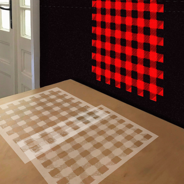 Red Plaid stencil in 2 layers, simulated painting