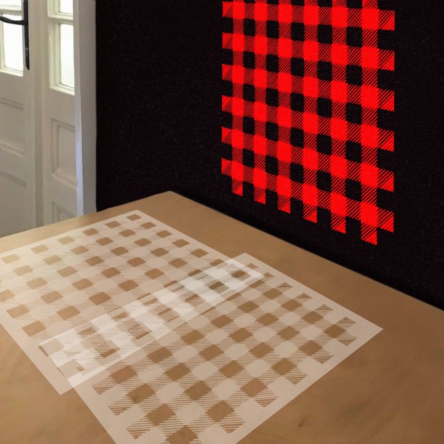 Red Plaid stencil in 2 layers, simulated painting