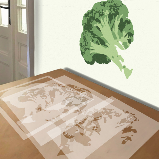 Broccoli stencil in 4 layers, simulated painting