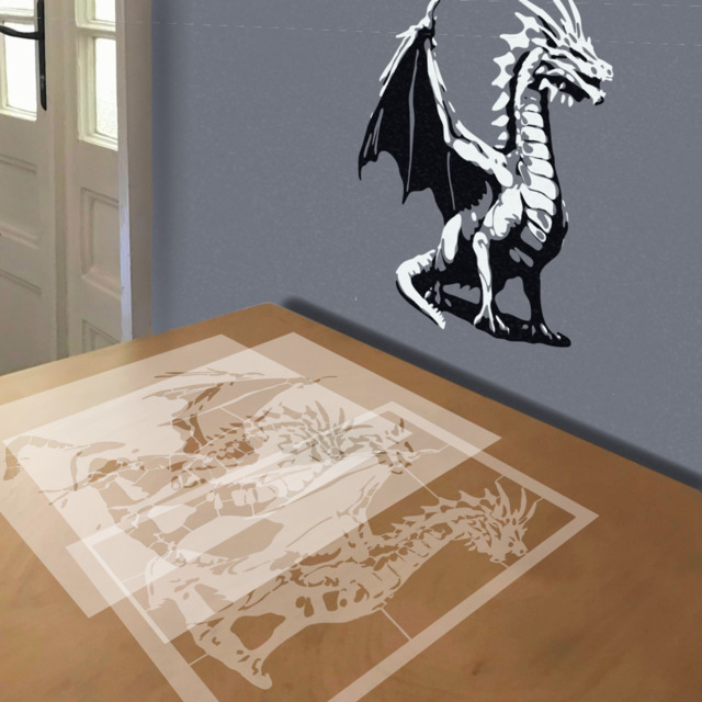 Ridgeback Dragon stencil in 3 layers, simulated painting