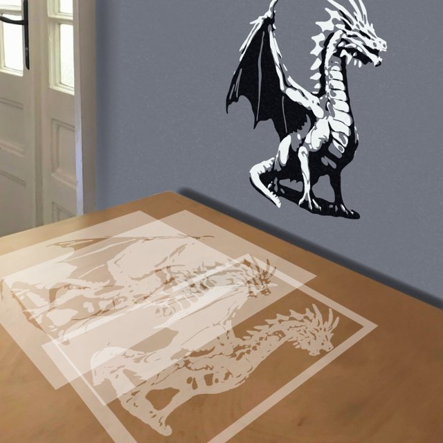 Ridgeback Dragon stencil in 3 layers, simulated painting