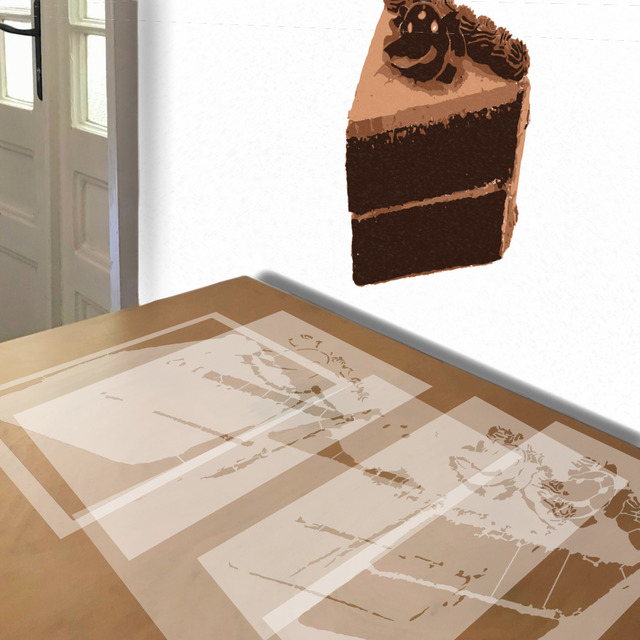 Chocolate Cake stencil in 5 layers, simulated painting