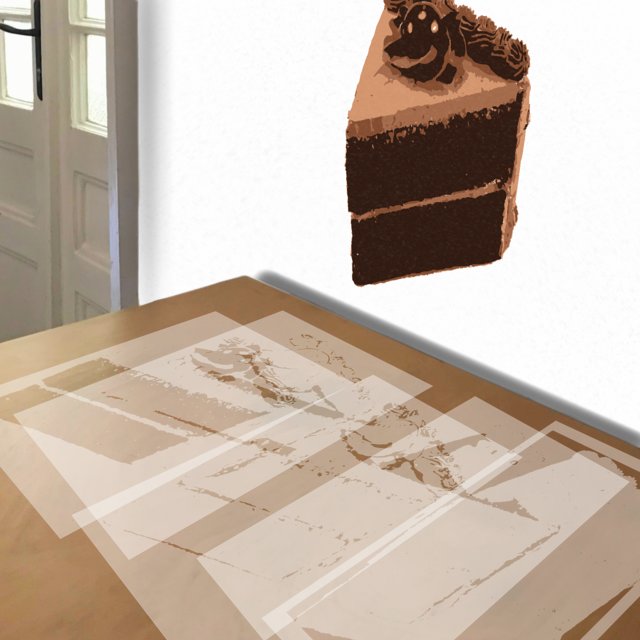 Chocolate Cake stencil in 5 layers, simulated painting