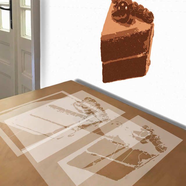 Chocolate Cake stencil in 4 layers, simulated painting