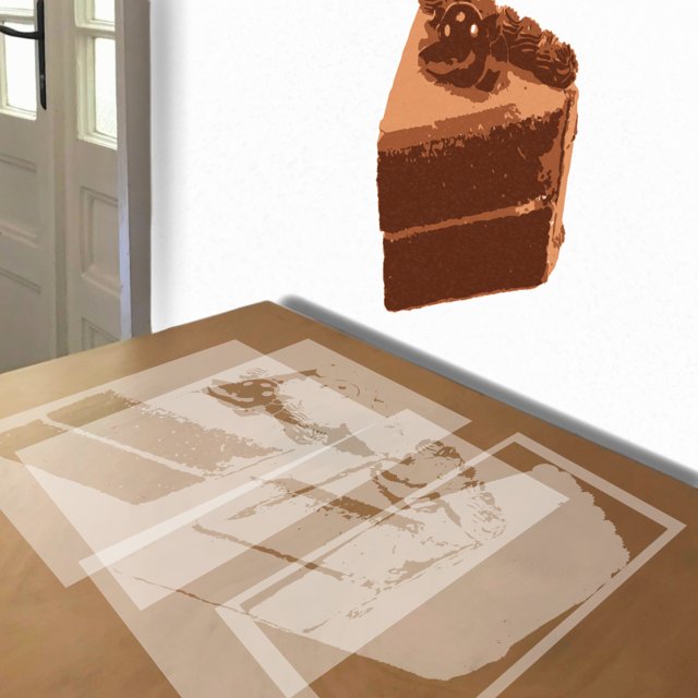 Chocolate Cake stencil in 4 layers, simulated painting