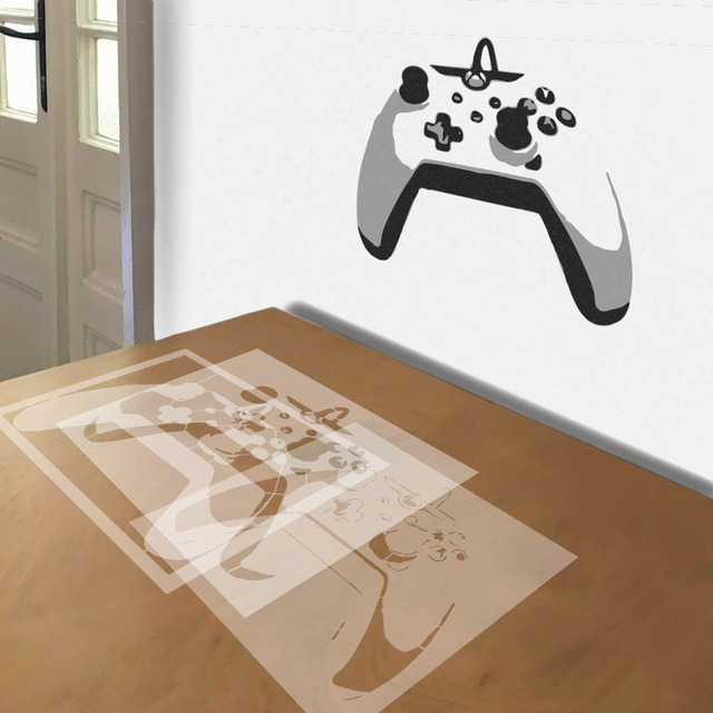 XBox Game Controller stencil in 3 layers, simulated painting