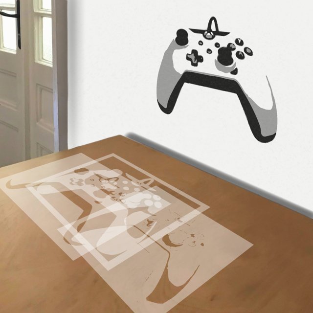 XBox Game Controller stencil in 3 layers, simulated painting