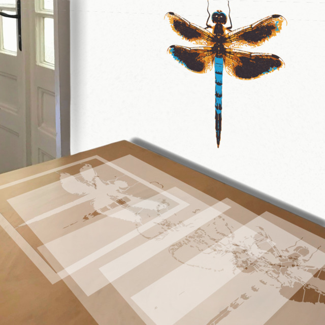 Dragonfly stencil in 5 layers, simulated painting