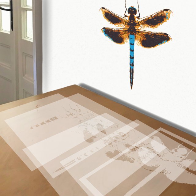 Dragonfly stencil in 5 layers, simulated painting