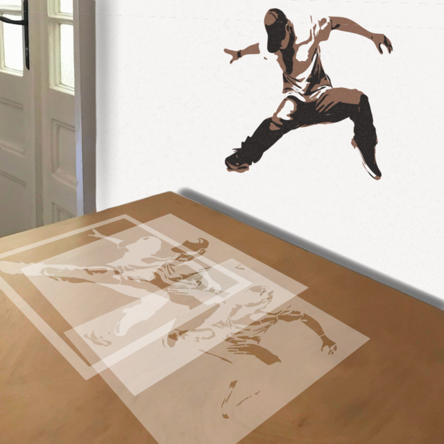 Breakdancer stencil in 3 layers, simulated painting