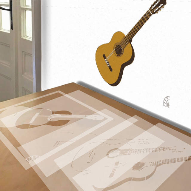 Classical Guitar stencil in 5 layers, simulated painting