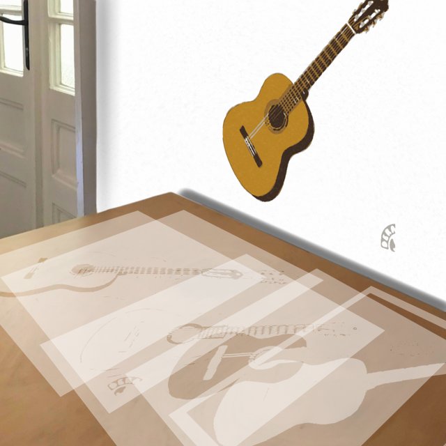 Classical Guitar stencil in 5 layers, simulated painting