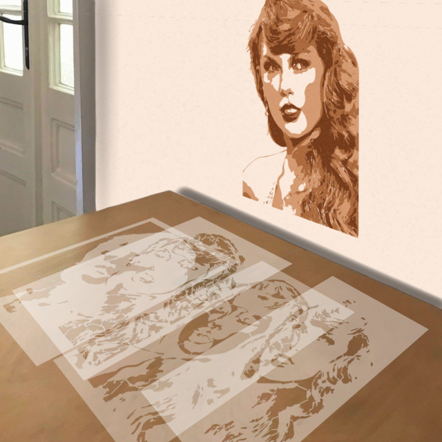 Taylor Swift on Runway stencil in 4 layers, simulated painting