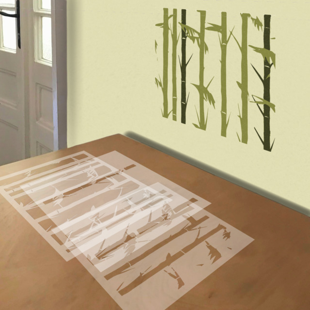 Bamboo stencil in 3 layers, simulated painting