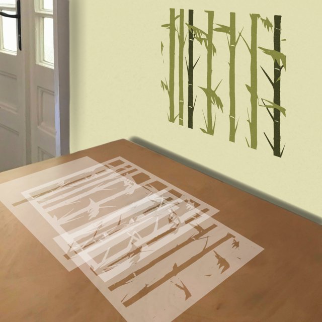 Bamboo stencil in 3 layers, simulated painting