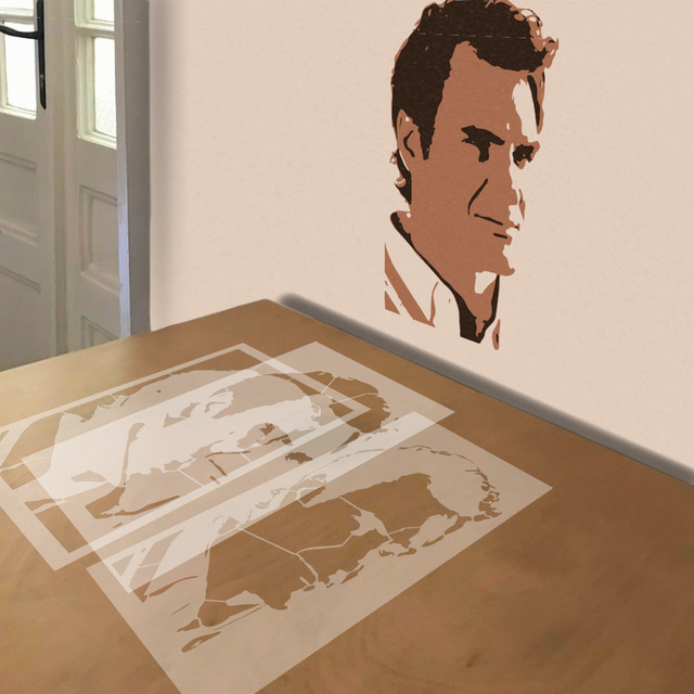 Roger Federer stencil in 3 layers, simulated painting