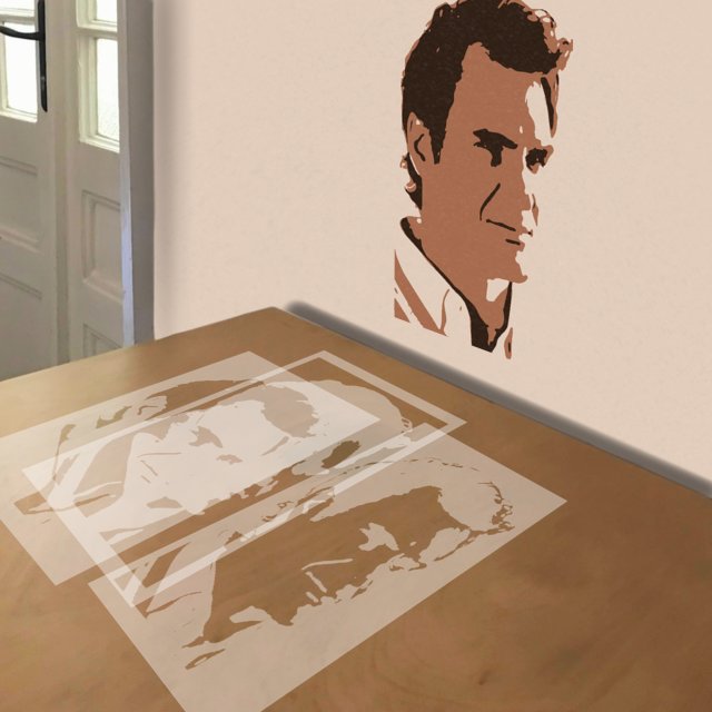 Roger Federer stencil in 3 layers, simulated painting