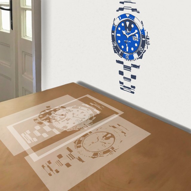 Submariner stencil in 3 layers, simulated painting