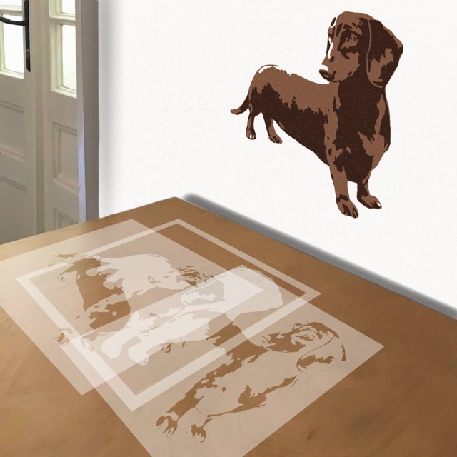 Dachshund in Grey stencil in 3 layers, simulated painting