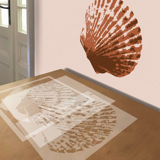 Scallop Shell stencil in 3 layers, simulated painting