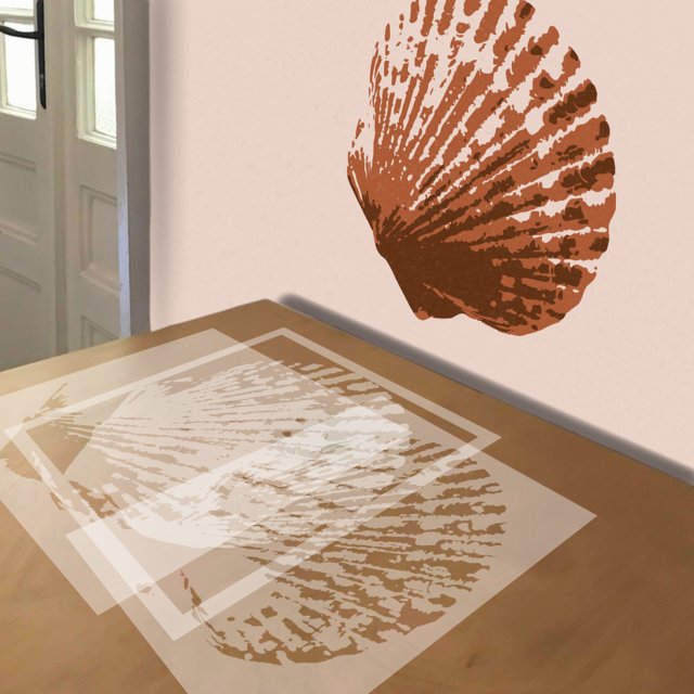 Scallop Shell stencil in 3 layers, simulated painting