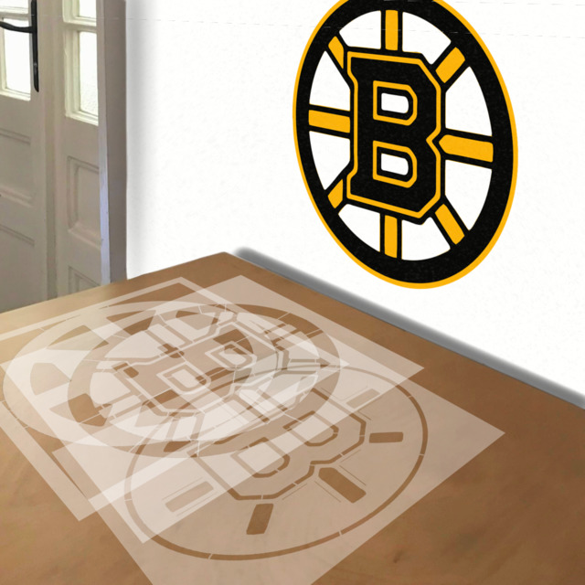 Boston Bruins stencil in 3 layers, simulated painting