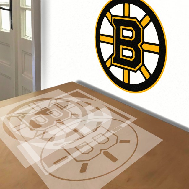 Boston Bruins stencil in 3 layers, simulated painting