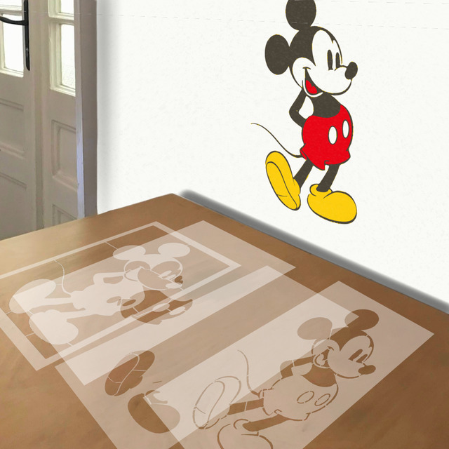 Mickey Mouse stencil in 4 layers, simulated painting