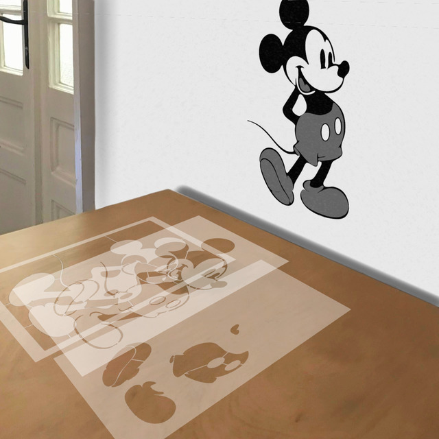 Mickey Mouse stencil in 3 layers, simulated painting